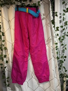 Vintage Slalom Ski Snowboard Pants Pink Size 12 with Belt Neon 80’s 90’s Retro  