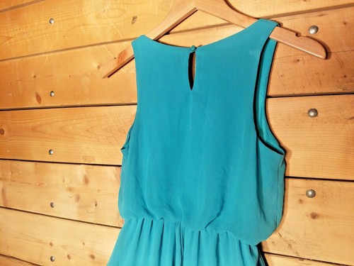 Lush Teal Blue Flowy Stylish Fun Dressy Women's Chiffon Blouson Dress Size 8 - Picture 6 of 12