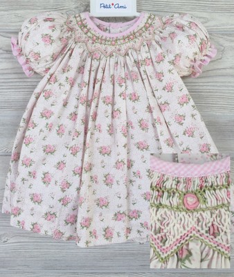 Neuf Avec Étiquettes Petit Ami rose Bishop smocks Bébé fille robe daygown Bonnet Preemie