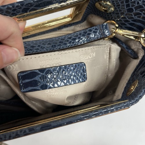 Michael Kors Berkley Bag Python Embossed Leather Blue Crossbody Shoulder Clutch - Picture 12 of 12
