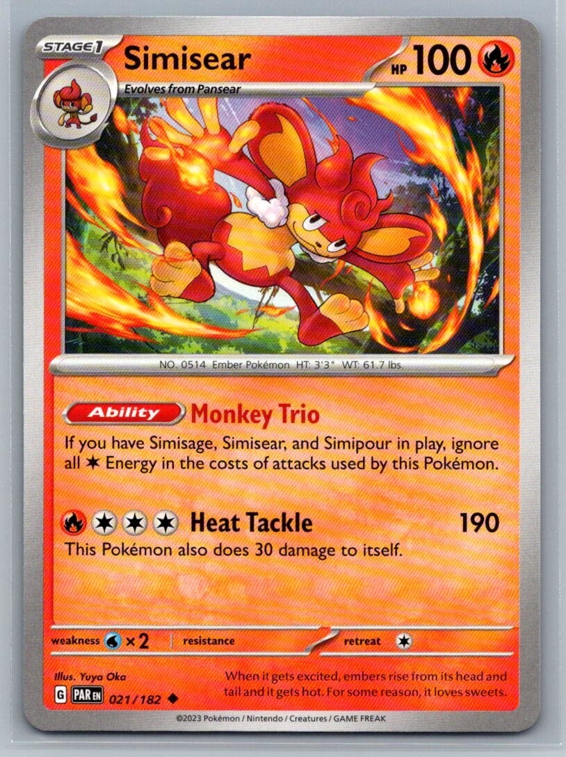Simisear 21/182 Paradox Rift Uncommon Pokémon TCG 2023