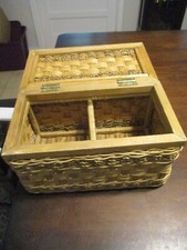 Wicker Weave bamboo wooden divided hinged top basket 12 x 7x7''