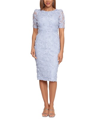 XSCAPE Women's Grey Puff Lace Sleeve Sheath Dress 10 Grey