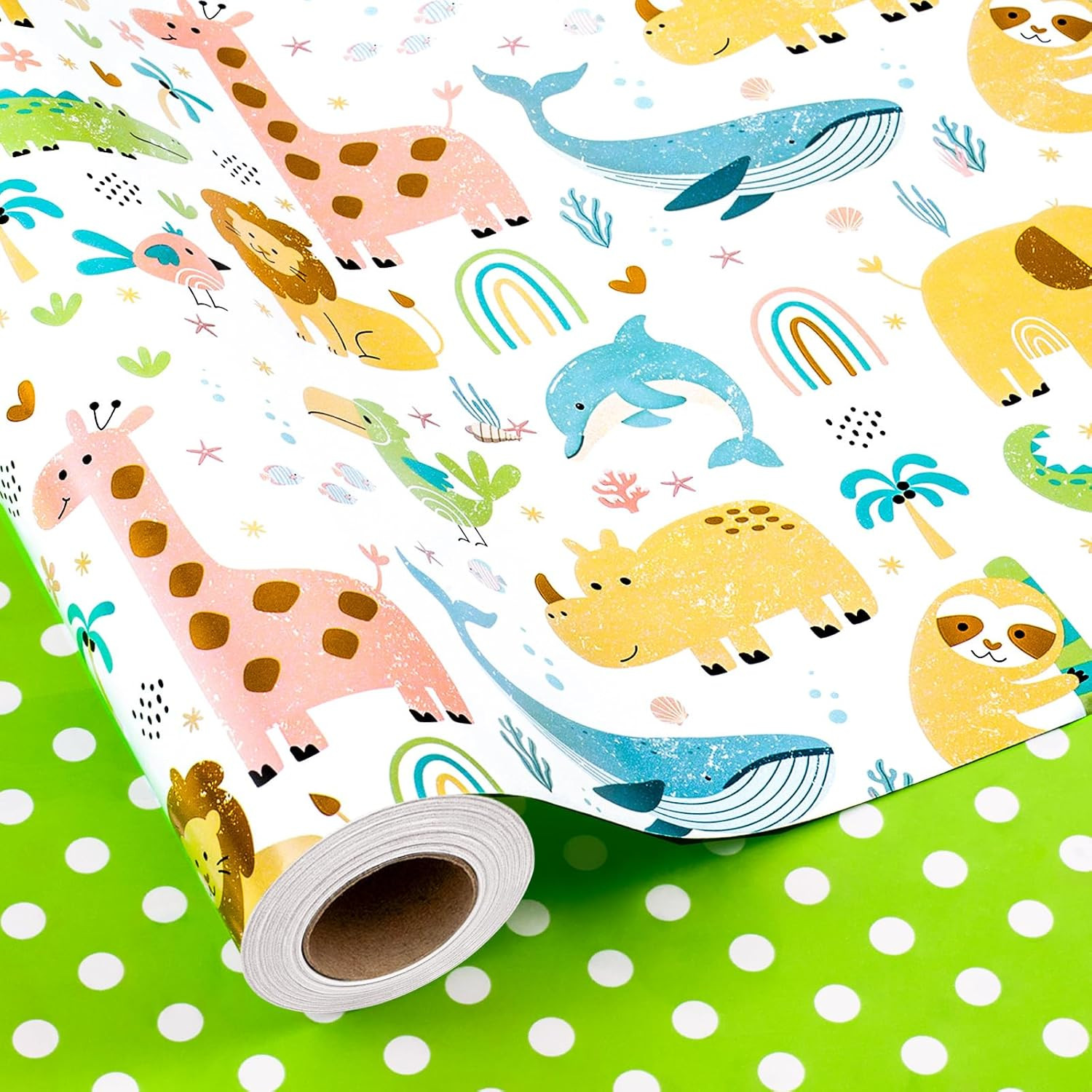 Neutral - 17inch X 33feet - Reversible Cute Baby Boy Green A