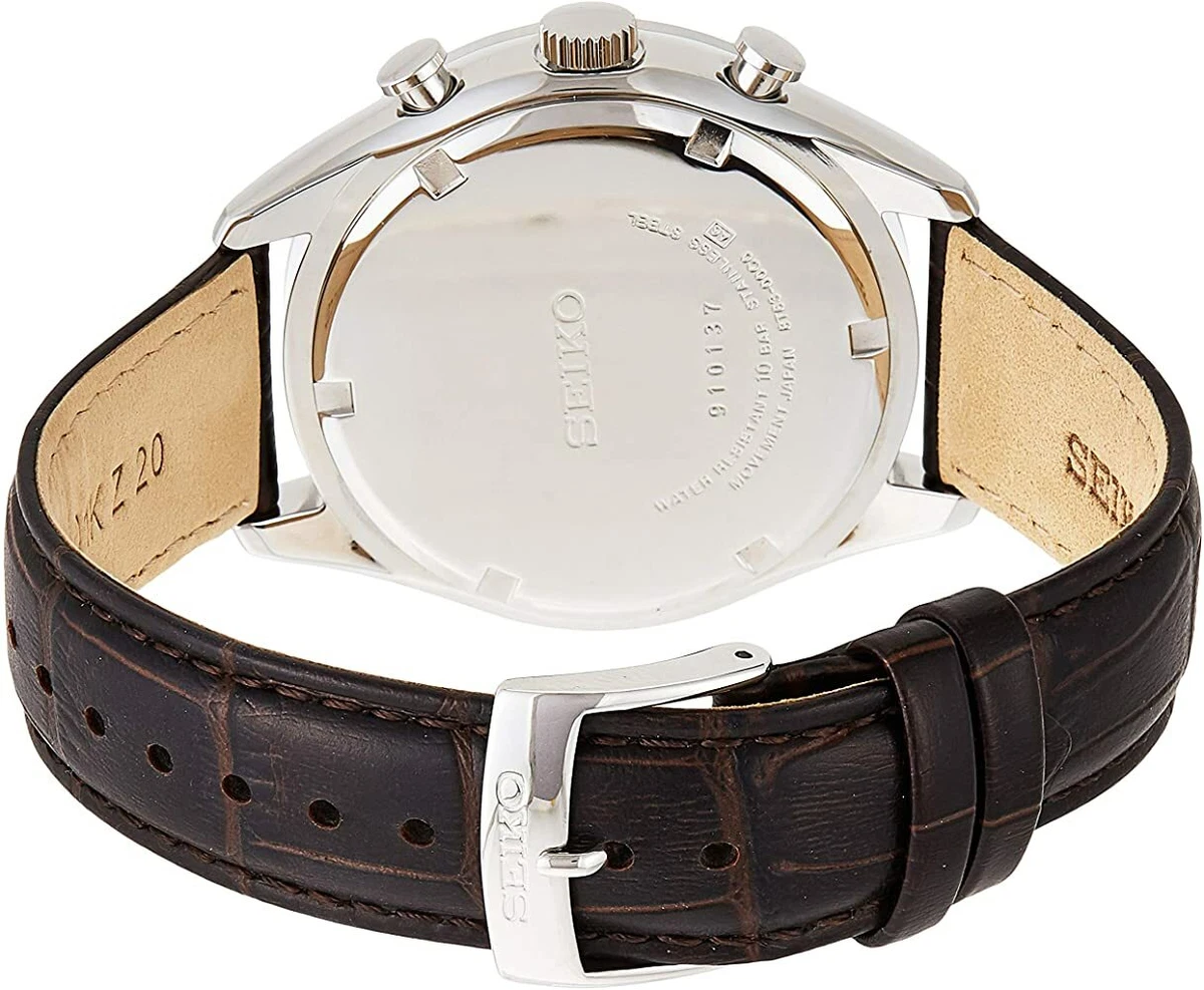 Seiko Chronograph Quartz Cream Dial Leather Men s Watch SSB293P1