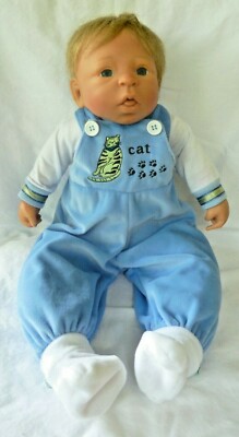 ANNA CARTER DOLL~~AEL 2005~~19'' BABY DOLL WITH CAT OVERALL OUTFIT~~SOFT BODY
