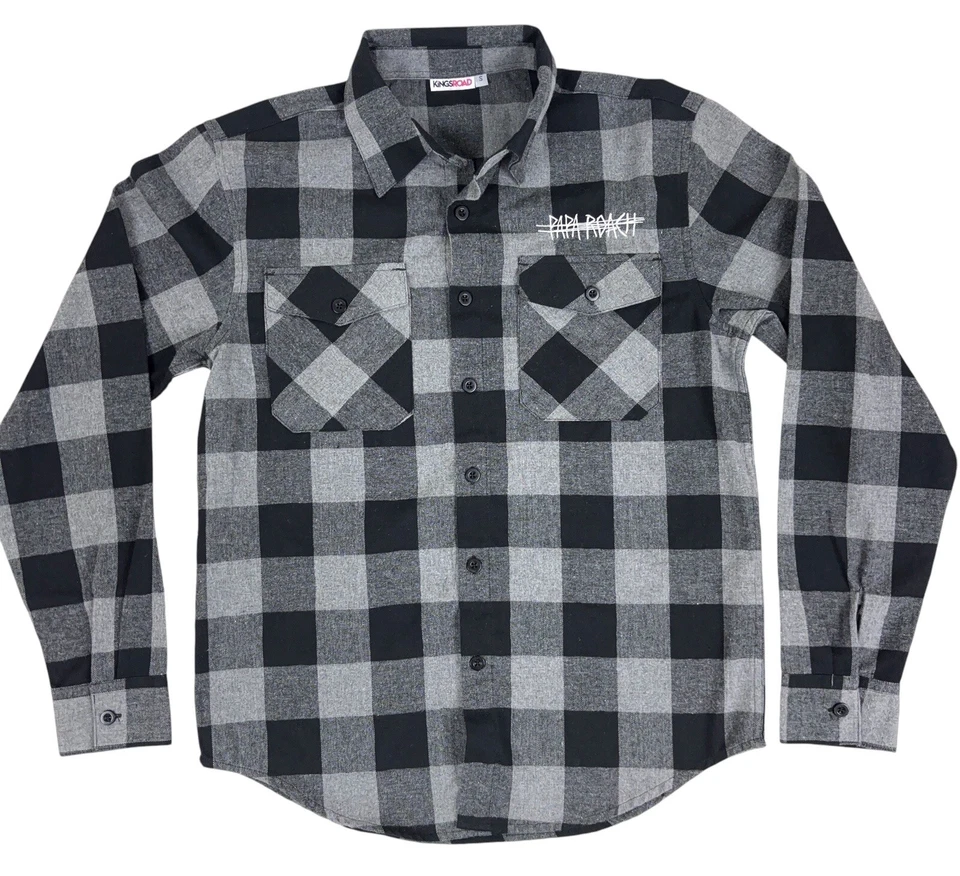 Papa Roach Rock Band Flannel Plaid Long Sleeve Button Up Shirt Kings Road Sz S - Image 2 of 4