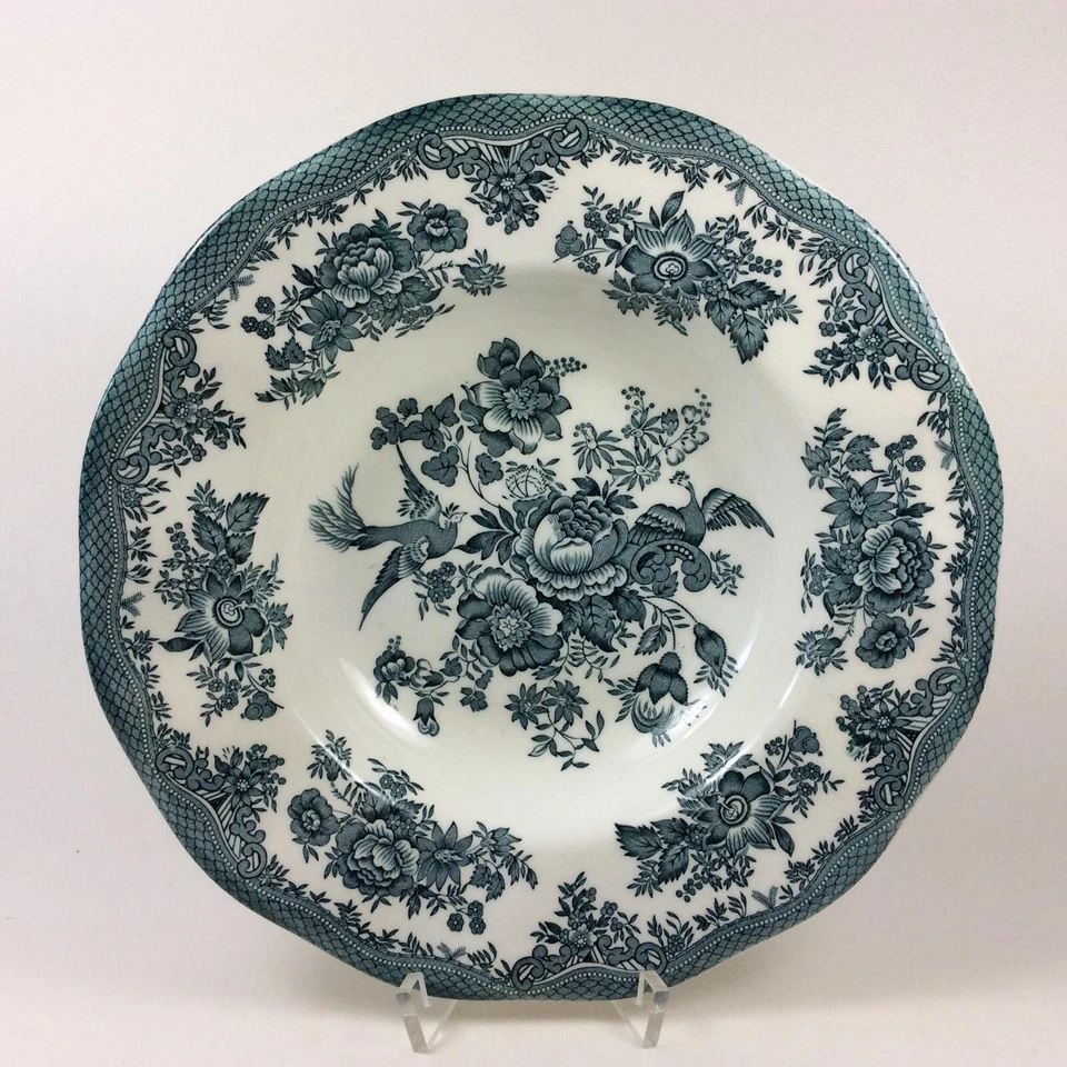 Asiatic Pheasant Enoch Wedgwood Tunstall 6 x Suppenteller 22,5 cm Grün