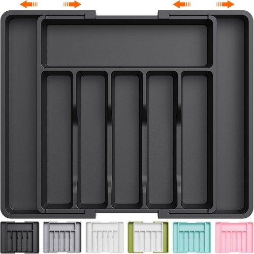 Silver drawer organizer, extensible kitchen utensils tray