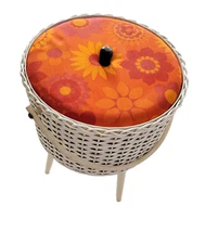 Vintage German Lattice Sewing Box with removable legs and insert for notions