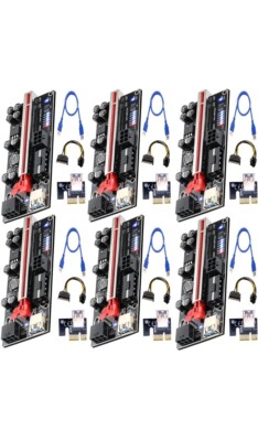 6 Pack PCle Riser 1x to 16x, GPU Mining Card Powered Riser VERO10S