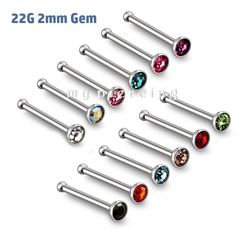 316L Surgical Steel 2mm CZ Gem Nose Bone Studs 316L Surgical Steel 2mm CZ Gem Nose Bone Studs