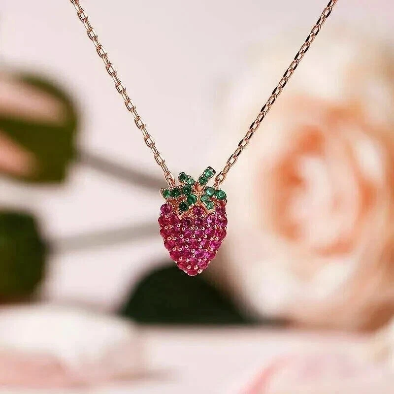 Pingente redondo simulado de rubi vermelho morango 1 quilate folheado a ouro rosa 14K - Imagem 4 de 4