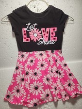 Justice Believe in Yourself Dress Girls Size 10 Pink Black Floral Short Sleeve