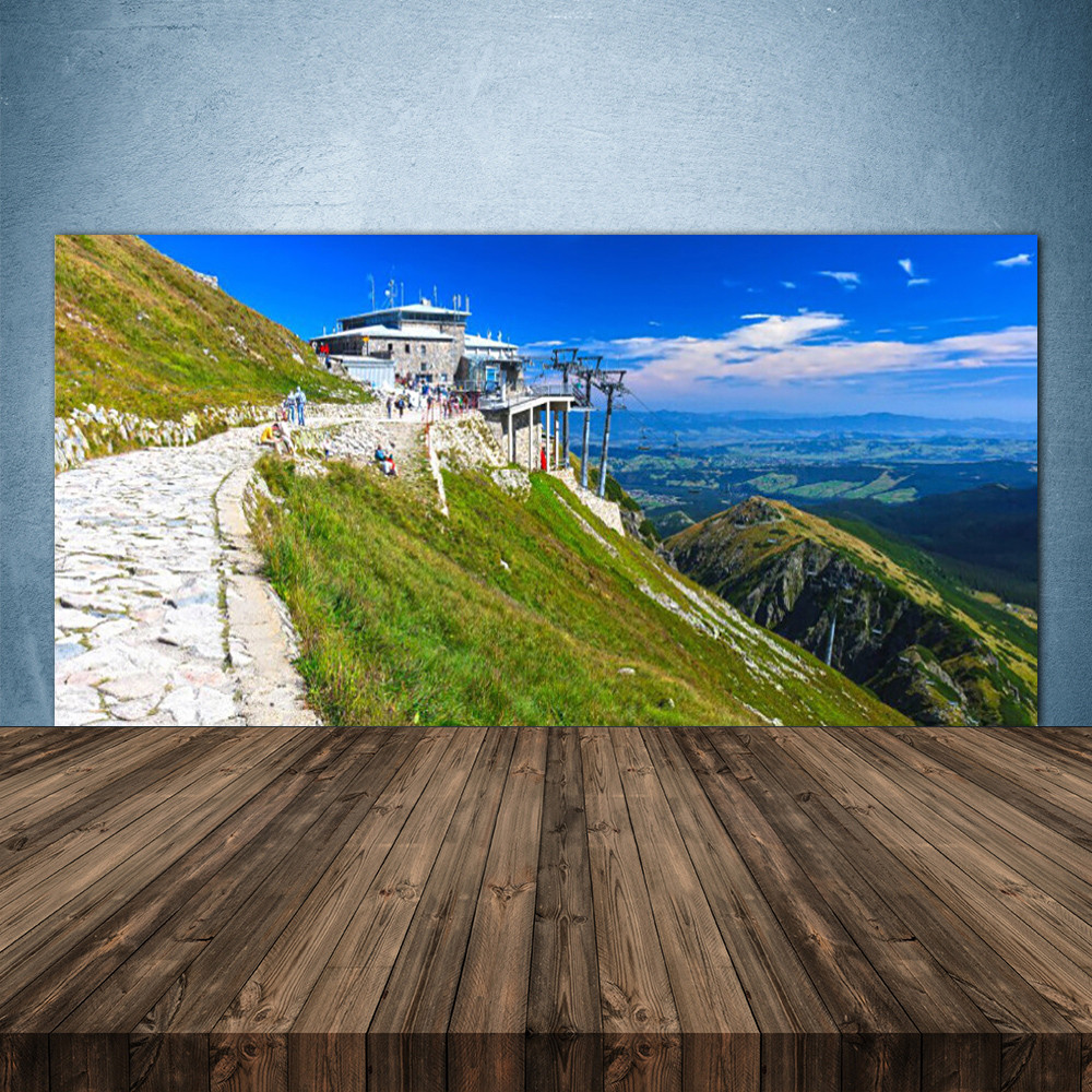 Panneau mural de cuisine en verre de sécurité 140x70 cm décor montagnes de prestige