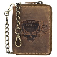 Greenburry Vintage Leder Reißverschluss Geldbörse Portemonnaie mit Kette Skull