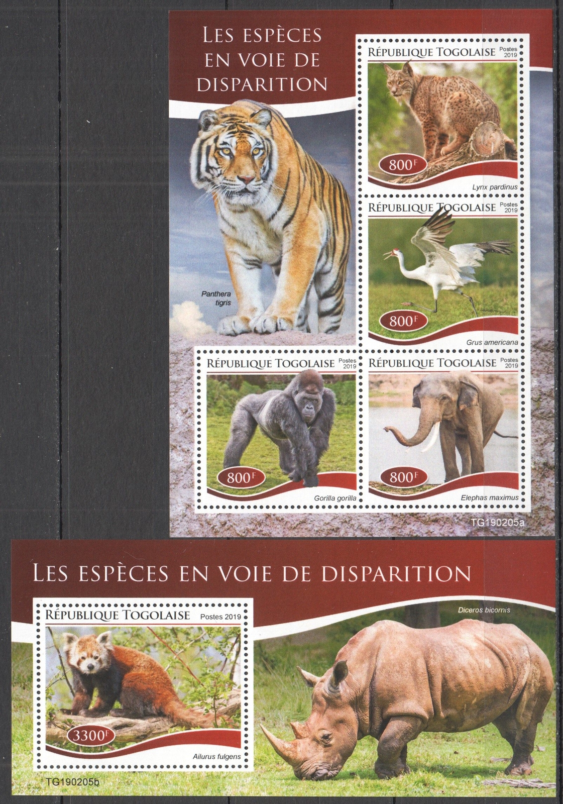 GS0084 2019 TOGO ENDANGERED SPECIES BIRDS ANIMALS FAUNA YVERT #6816-9+BL1537 MNH