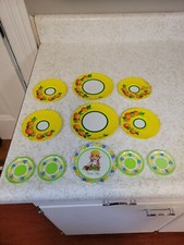 Vtg Ohio Arts Sunnie Miss Childs Toy Tin Litho Lot of 11 Plates Play 2 Sets
