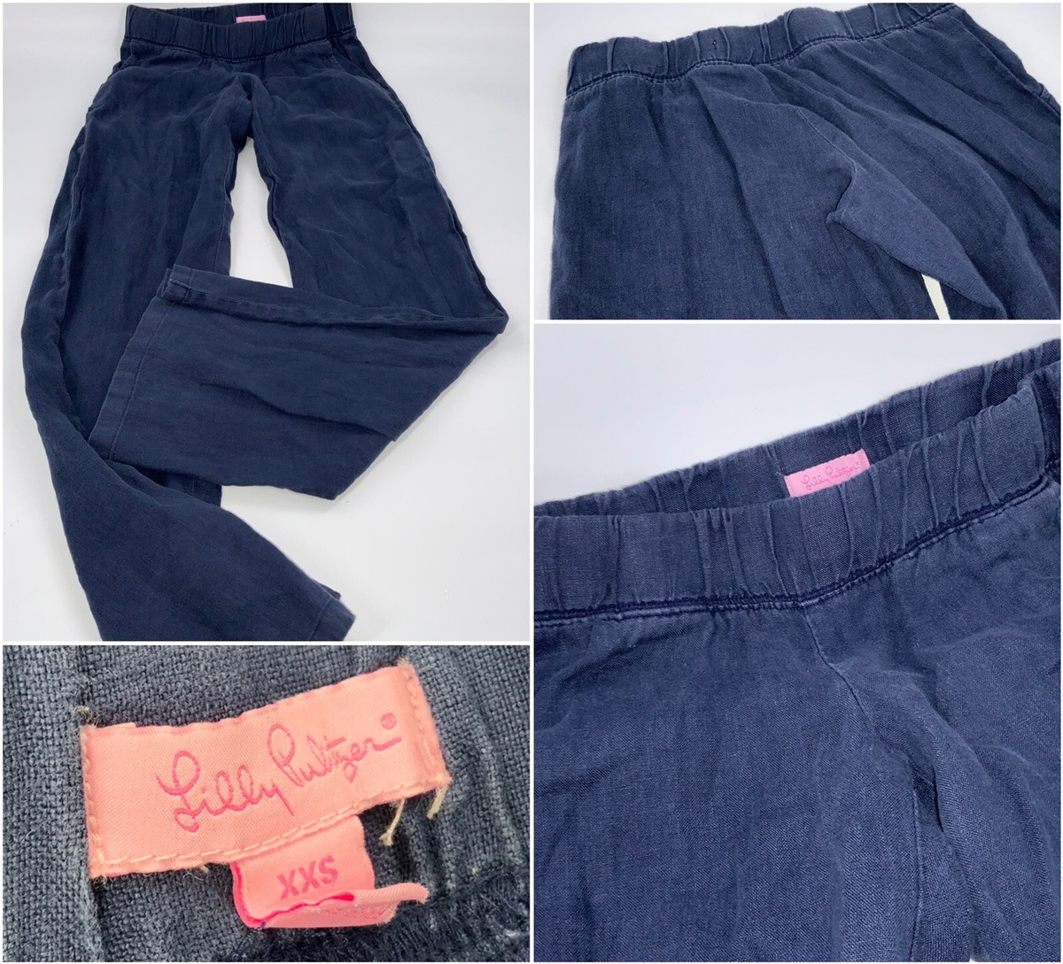 Lilly Pulitzer Linen Beach Pants Palazzo XXS Navy Blue Linen