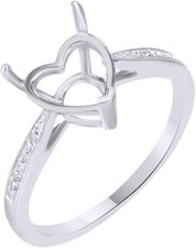 1/5ct Natural Diamond Heart Shape Semi Mount Engagement Ring 10K Solid Gold