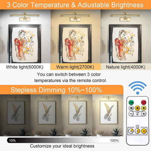 Wireless Picture Lights for Wall Rechargeable, Battery Operated Art Light for Pa - Picture 2 of 12