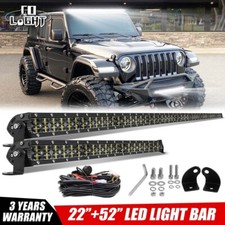 For Jeep Wrangler Cherokee Upper Roof 52"+22'' LED Light Bar Combo+2leads Wire