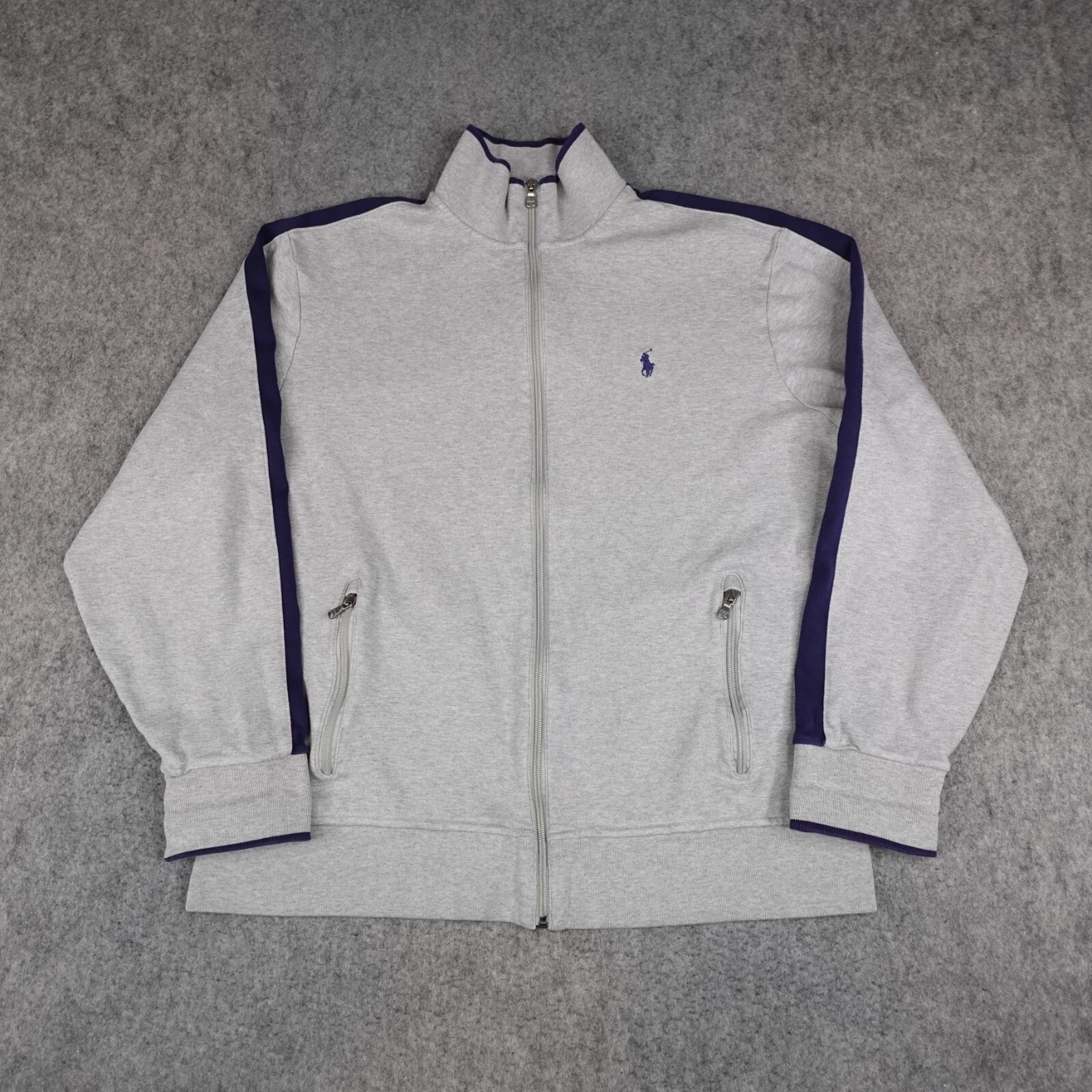 Ralph Lauren Giacca Uomo XL Grigio Blu Performance Track Maglione Full Zip Pony