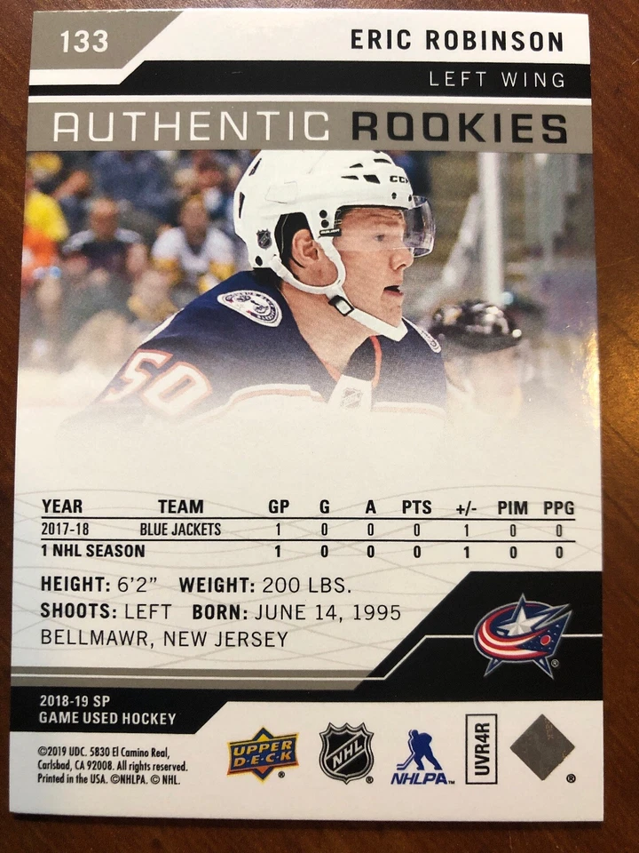 18-19 UD SP Game Used Authentic Rookies #133 Eric Robinson /295 - Image 2 of 2