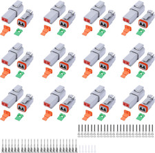 102PCS 2 Pin Way Deutsch DT Gray Connector 12 Set，Size 16 Solid Contacts Waterpr