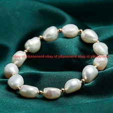Genuine 9-10MM Natural White Baroque Freshwater Pearl Stretch Bracelet 7.5'' 