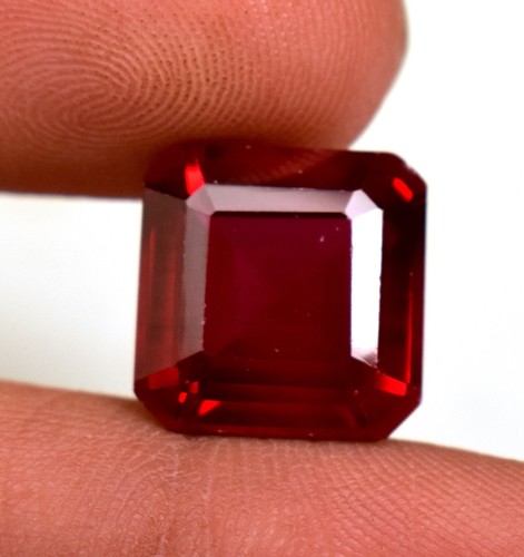 Mozambique Red Ruby Emerald Cut 11.40 Ct Loose Gemstone Lab-Created - Picture 3 of 6