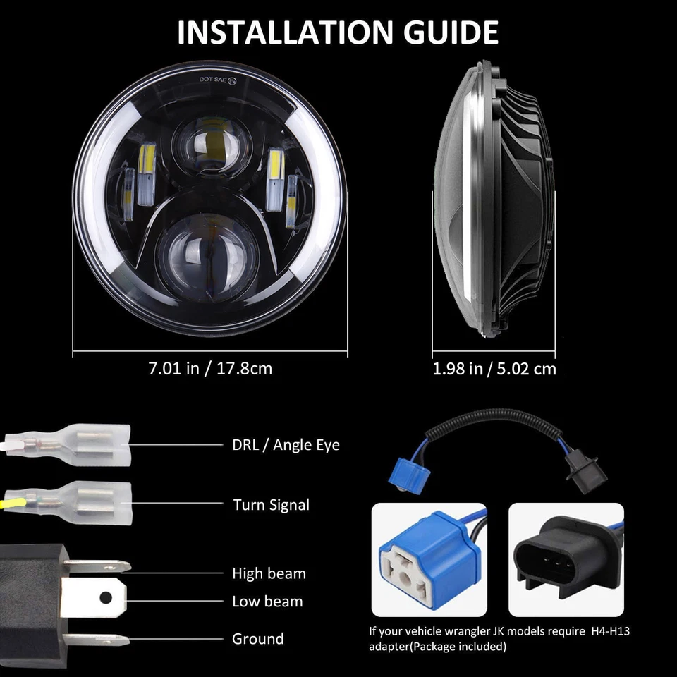 Faro LED de 7 pulgadas HaLo Beam DRL señal de giro para Softail Fat Boy Road King Foto 4 de 4