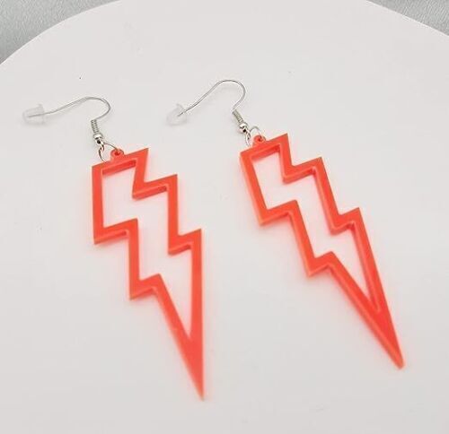 Orecchini A Uncino NEON LIGHTNING &ndash; Fulmini Punk Rock &ndash; Stile Anni 80/90 &ndash; Acrilico Viola &ndash; Budget Bazaar