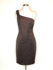 David Meister Womens Bronze Metallic One Shoulder Party Cocktail Dress 6