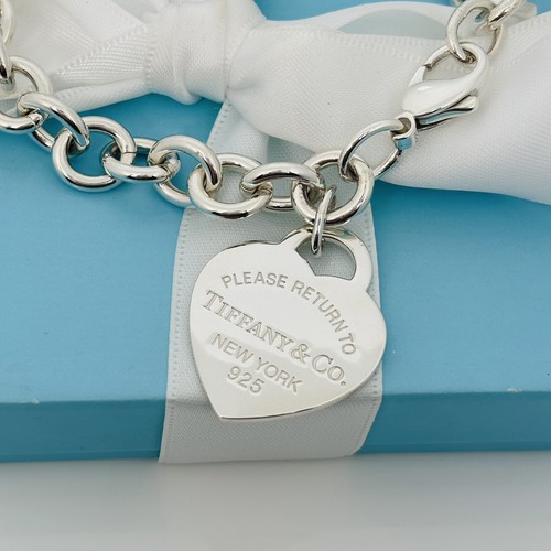 8.5" Please Return to Tiffany Large Heart Tag Charm Bracelet Plus Size - Picture 4 of 8