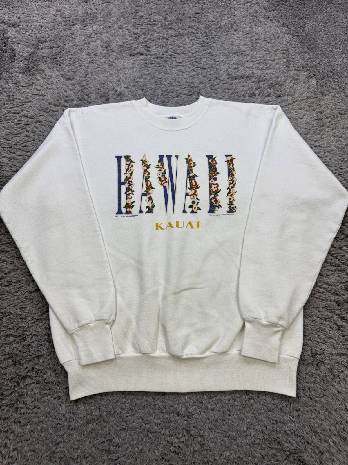 Vtg Hawaii Kauai Sweatshirt Adult Large White Royal Activewear Crewneck Made USA