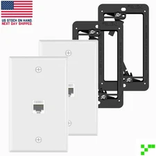 (2x) 1-Port Ethernet Wall Plate 2x CAT6 Single Gang Keystone Network w/ Bracket