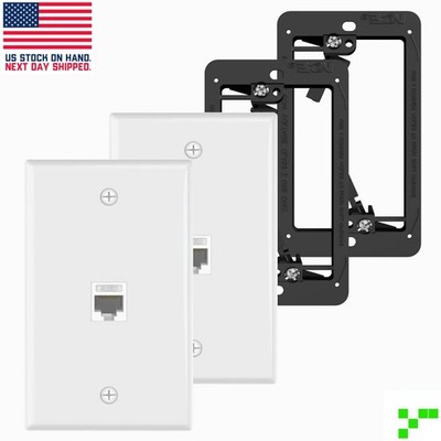 (2x) 1-Port Ethernet Wall Plate 2x CAT6 Single Gang Keystone Network w/ Bracket