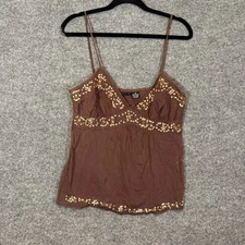 Y2K Venus Blouse Womens Medium Babydoll Sequin Spaghetti Strap Tank Top Whimsy