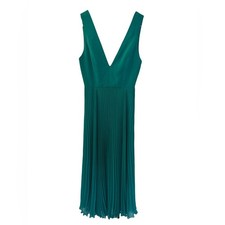 Alice + Olivia Teal Pleated Sleeveless Plunge V-Neck Ankle Dress, Size 0