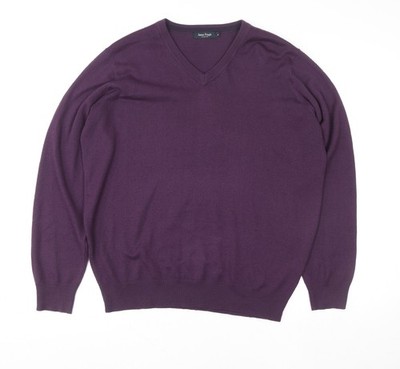 James Pringle Herren Lila V-Ausschnitt Acryl Strick Pullover Pulli Gr. M