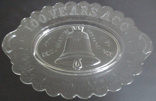 1876 Centennial Souvenir EAPG Liberty Bell Clear Glass Platter