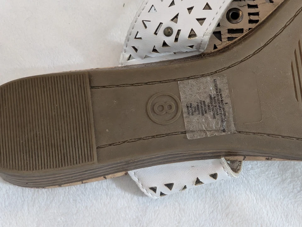 Merona Mujer Sandalias Tanga Blancas Talla 9 Geométricas Imitación Cuero Foto 3 de 3