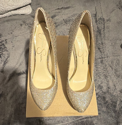 Jessica Simpson Women s Gold Glitter Pointed Toe Stiletto Pumps Slip-On US 7.5M