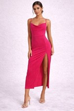 PrettyLittleThing Hot Pink Strappy Cowl Neck Midi Dress US 2 NWT
