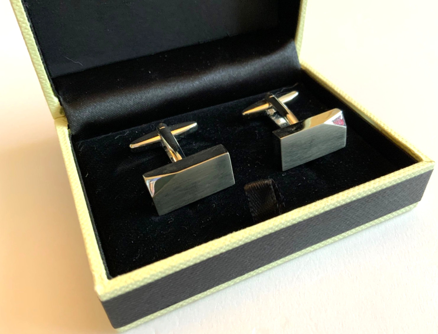 Silver Tone Rectangular Cufflinks with Cut Corner… - image 3