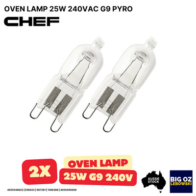 2-pack 25W 240VAC G9 Pyro Halogen Bulb (300°C) for CHEF CVE662SA Oven - OEM