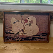 Vintage Wood Serving Tray Rectangle w/ Handles Animal Print Glossy