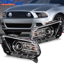 Pair For 2013-2014 Ford Mustang Headlight Assembly W/LED DRL 3.7L 5.0L 5.8L