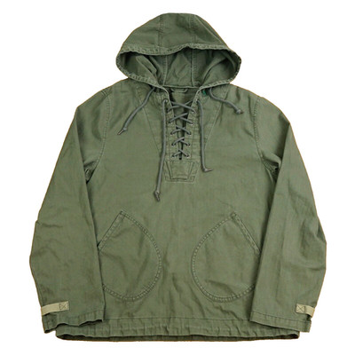 Alpha Industries Mariner Anorak Jacket Mens Small Green Herringbone Lace Up Hood